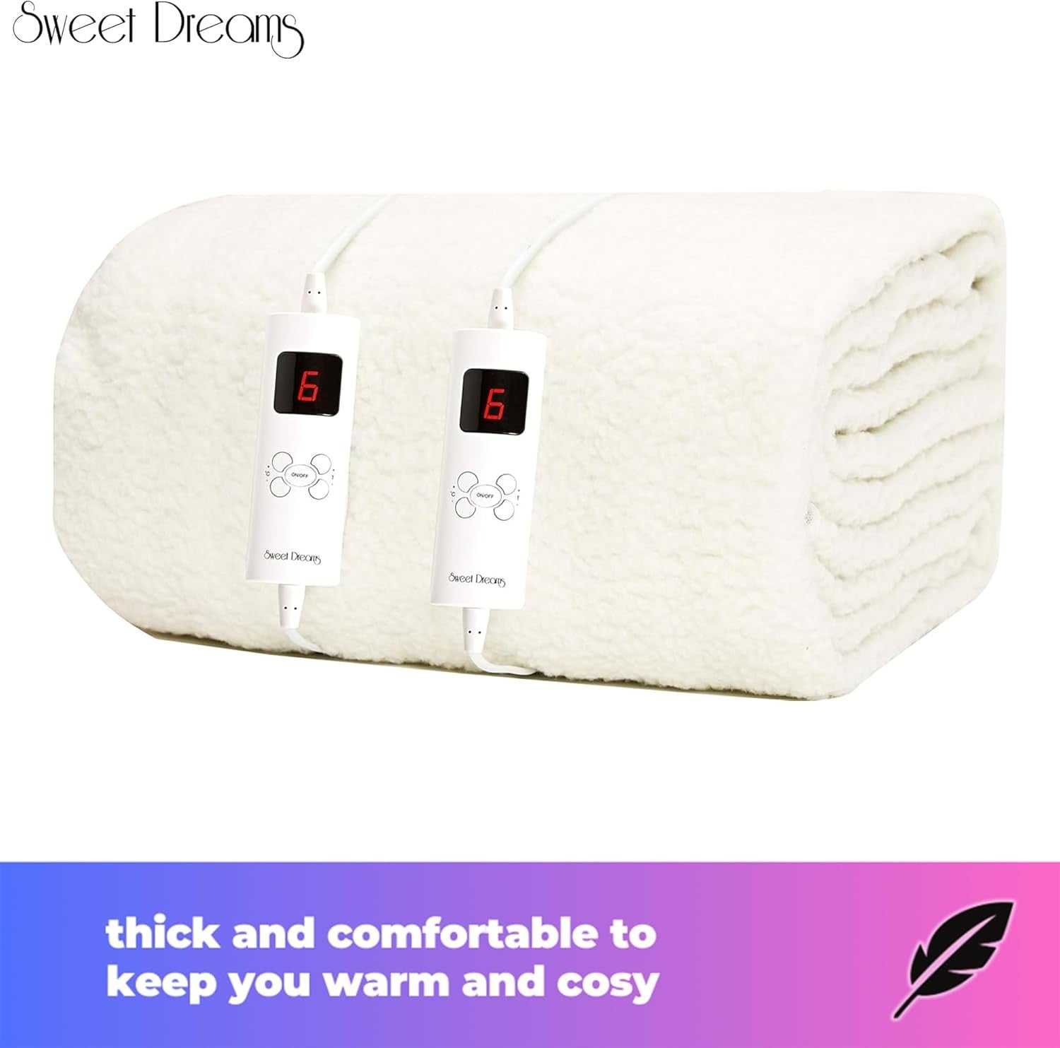 Double Electric Underblanket Dual Control Luxury Fleece Fast Heat Auto Off