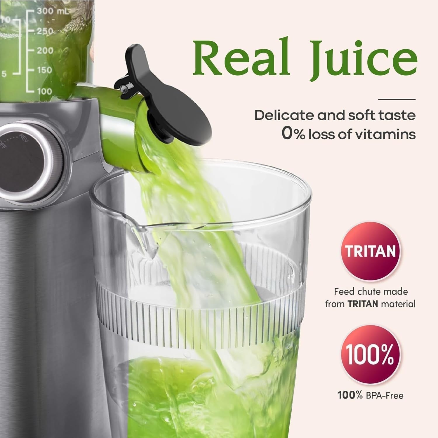 Cold Press Juicer 4.3in Wide Chute Whole Fruit 200W High Yield BPA