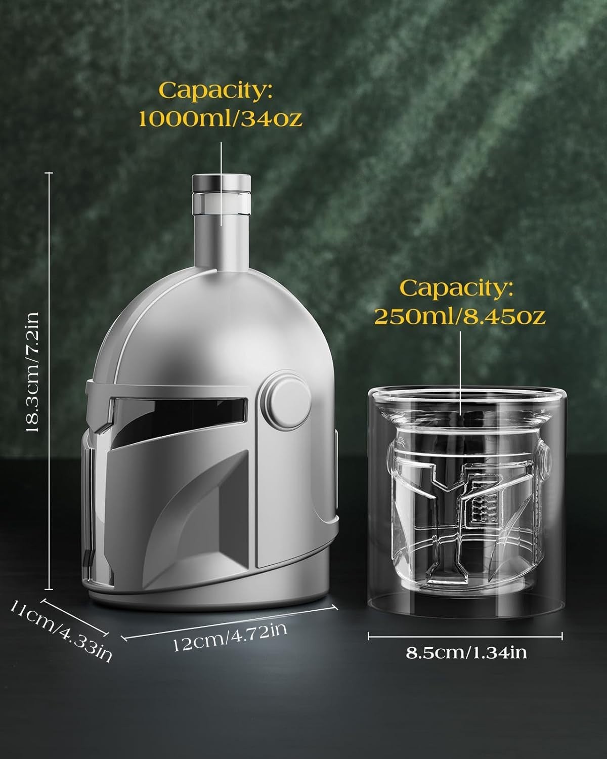 Silver Helmet Whiskey Decanter 34oz with 2 Glasses – Luxury Men’s Bar Gift