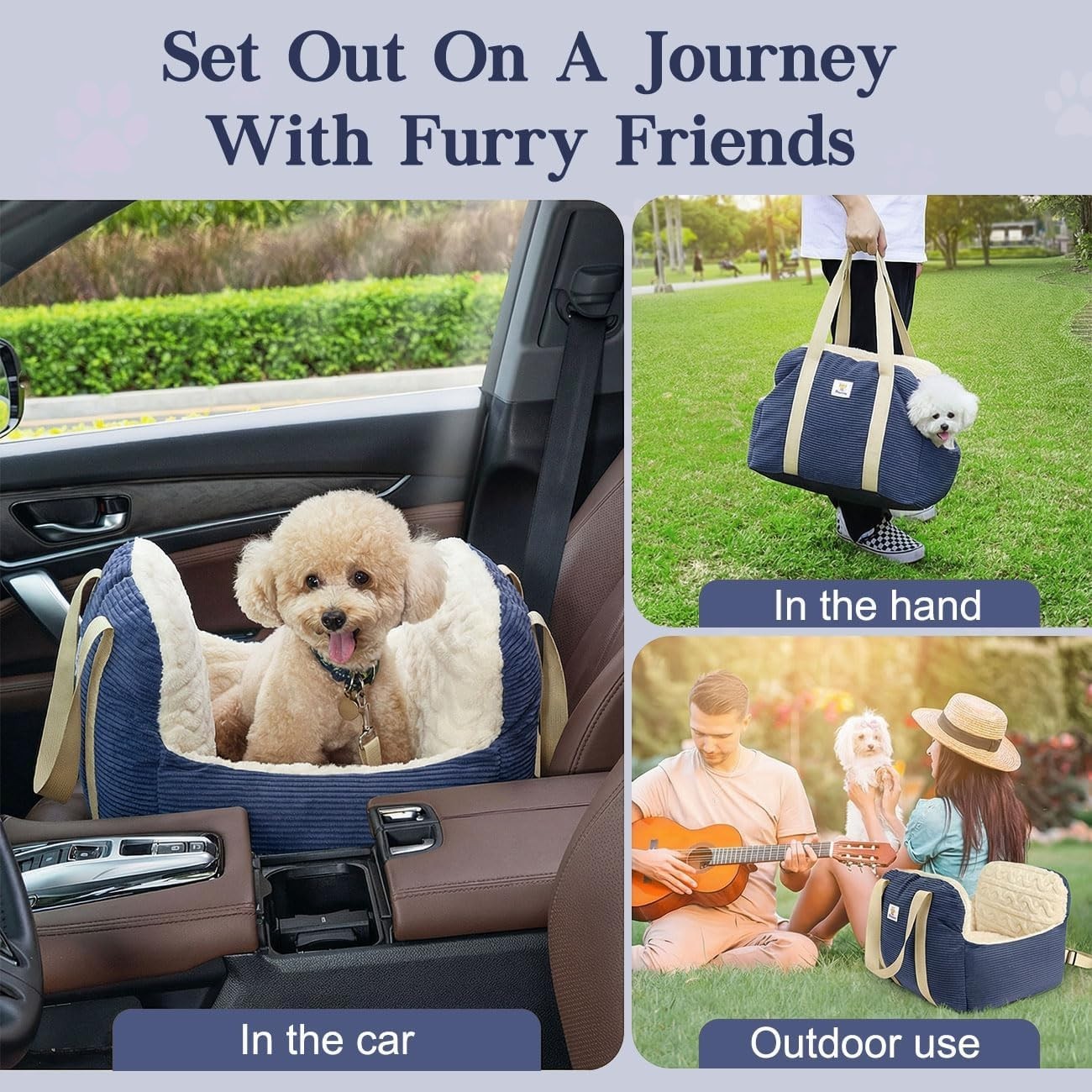 Memory Foam Dog Car Booster Seat Pet Travel Bed Safety Leash 25lb