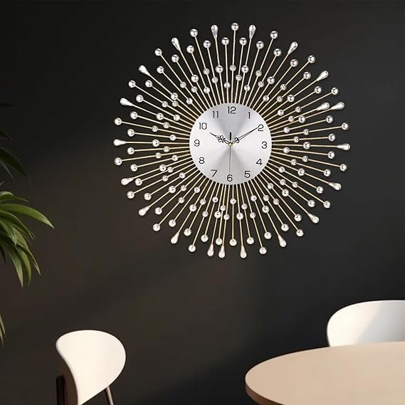 Large 50cm Crystal Wall Clock Gold Silent Modern Luxury Metal Round Home Decor