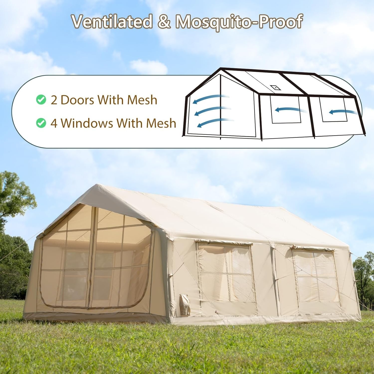 Inflatable Camping Tent 4-12 Person Oxford Waterproof Glamping Tent
