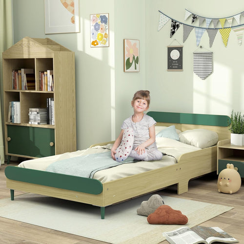 Toddler Bed with Safety Rail Montessori Kids Wooden Frame Green 195x103cm