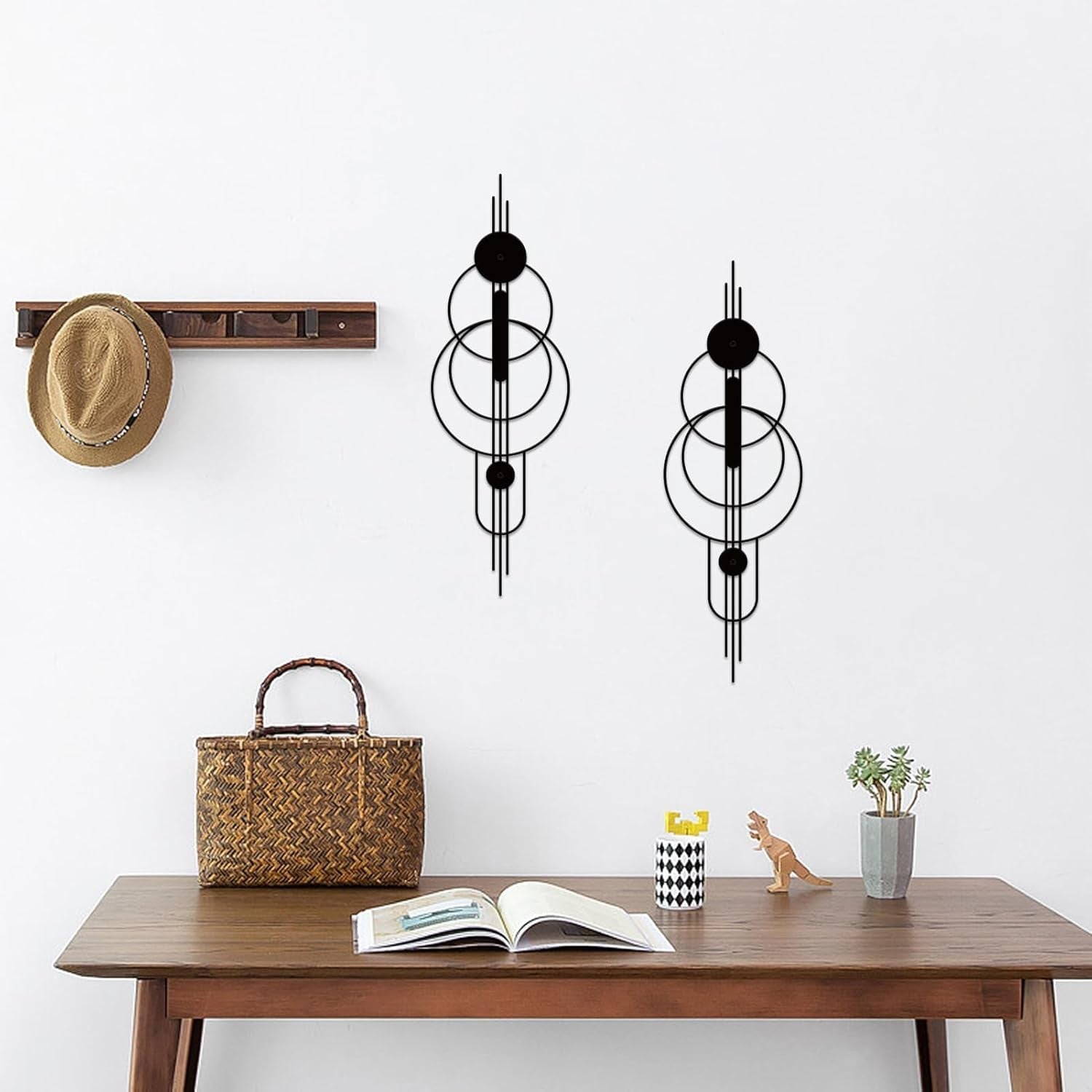 Set of 2 Small Metal Wall Art Black Geometric 15.7x5.1in
