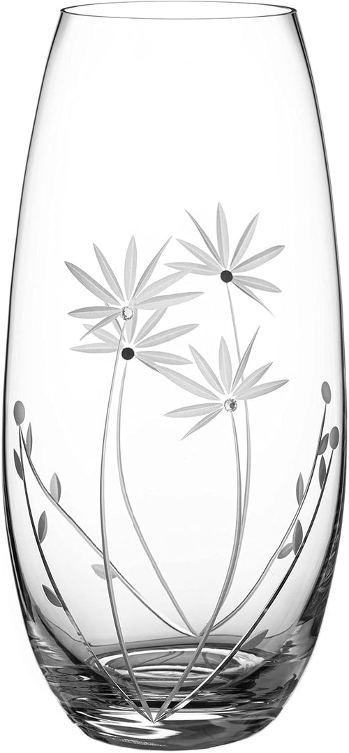 Hand Cut Crystal Flower Vase 25cm Clear Glass Luxury Table Home Decor
