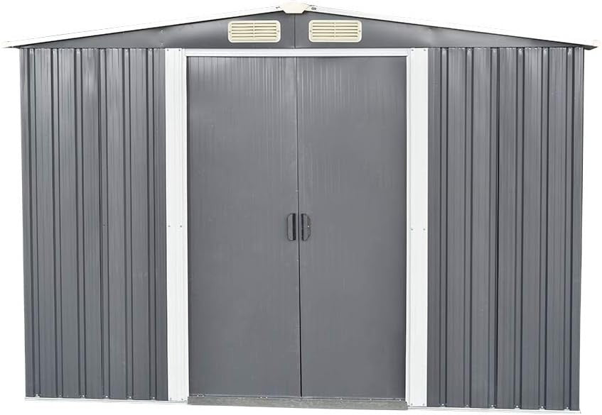 Outdoor Metal Garden Storage Shed Apex Roof 6x4/8x4/8x6/10x8FT