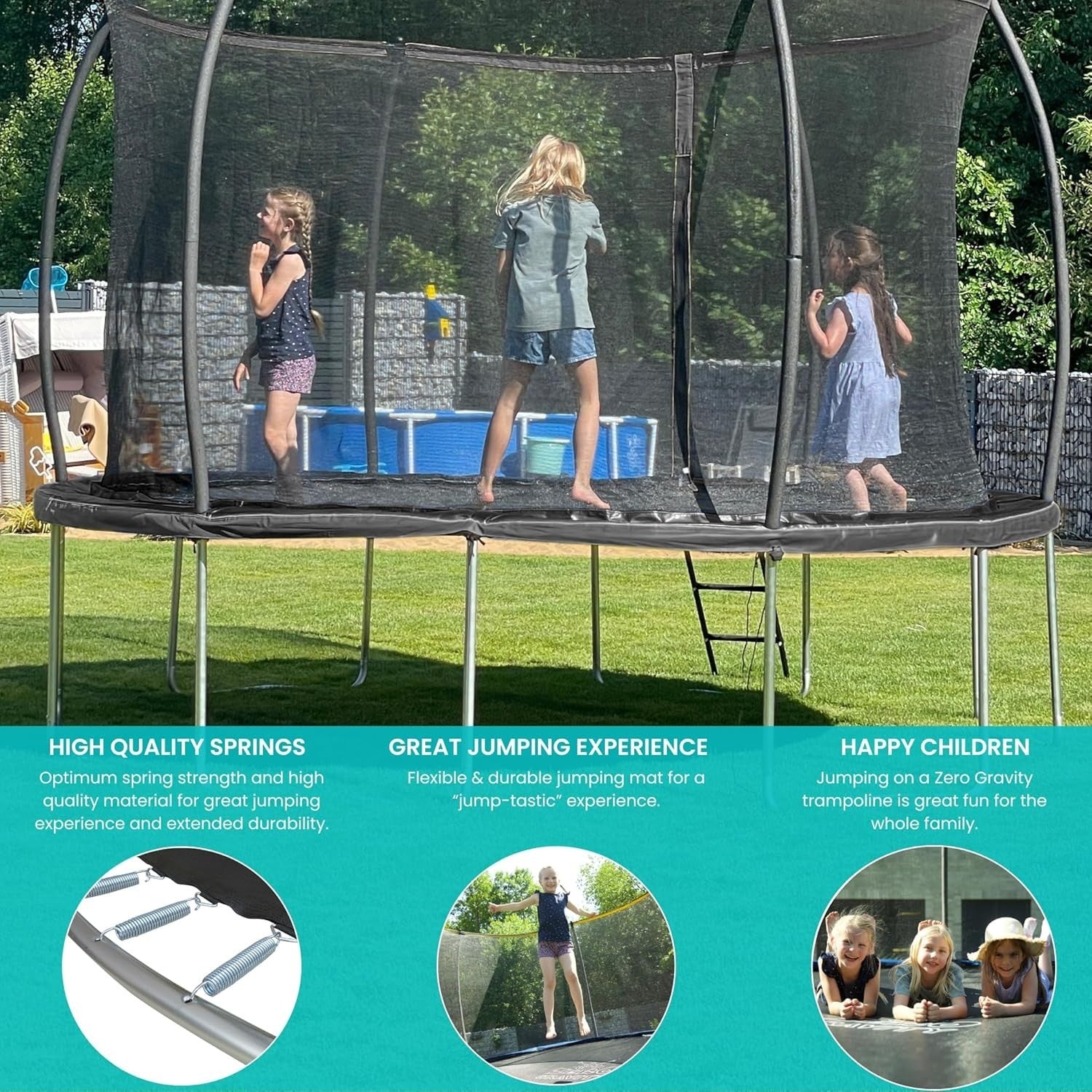 12FT Garden Trampoline Safety Enclosure Ladder PVC Padding Heavy Duty