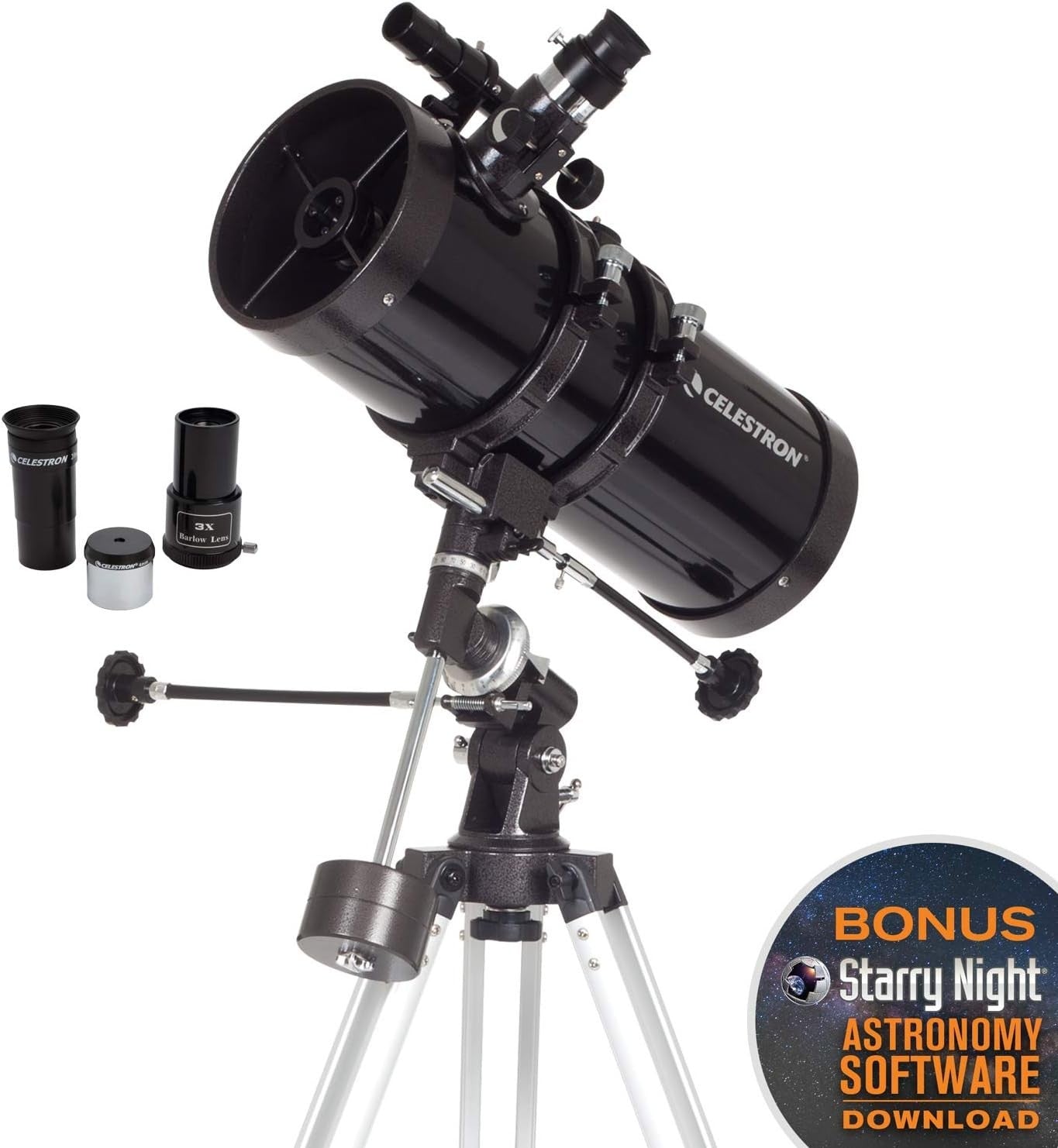 127mm Reflector Telescope with EQ Mount, Eyepieces & Barlow Lens, Black