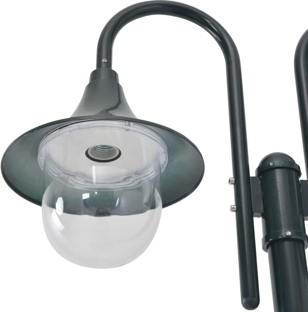 2-Lantern Garden Post Light 220cm Dark Green Aluminium IP44 E27