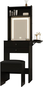 Modern Vanity Makeup Dressing Table w/ LED Mirror Storage Expandable Black