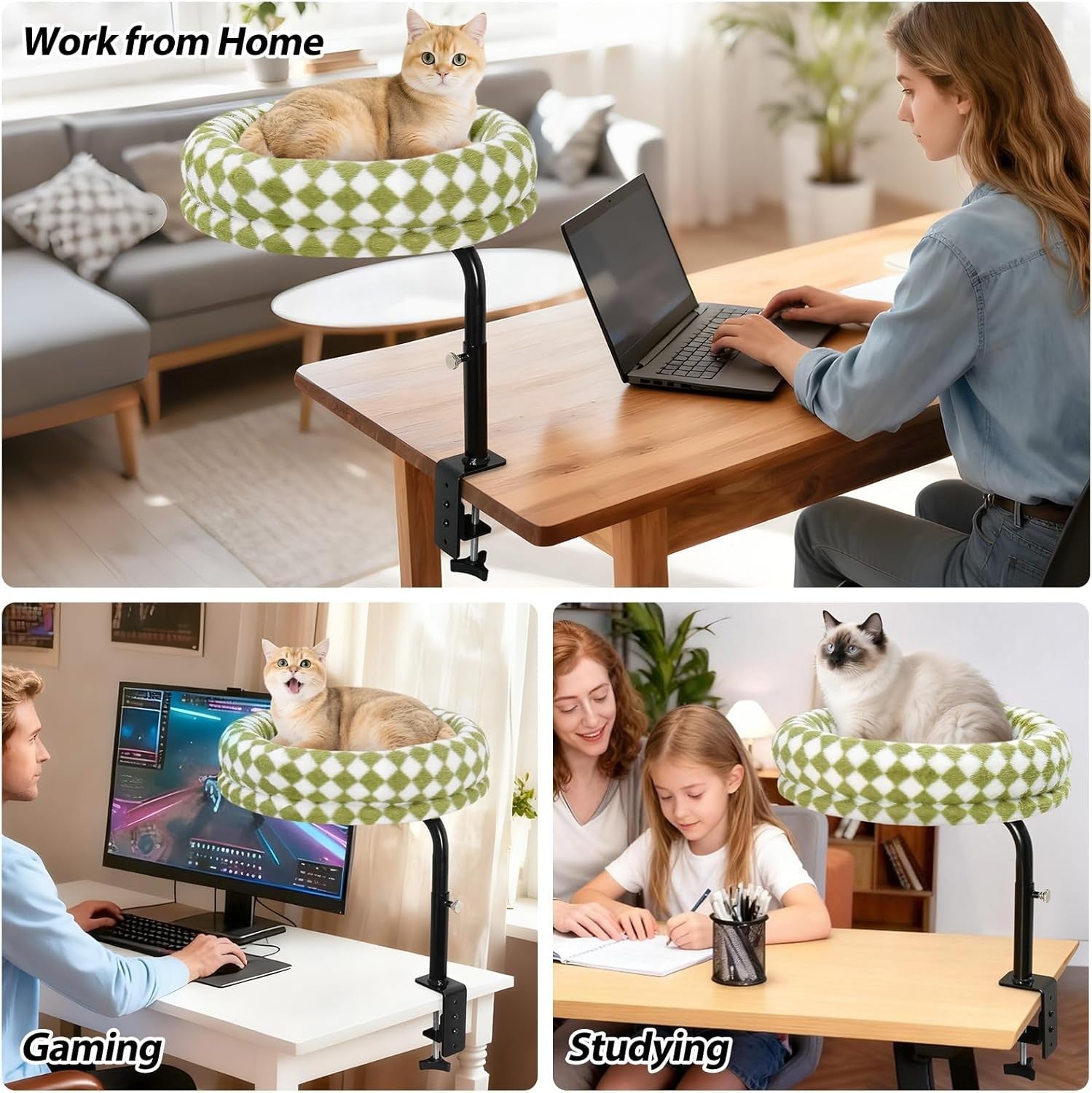 360° Rotating Cat Desk Bed Adjustable Clamp Hammock Perch 43cm
