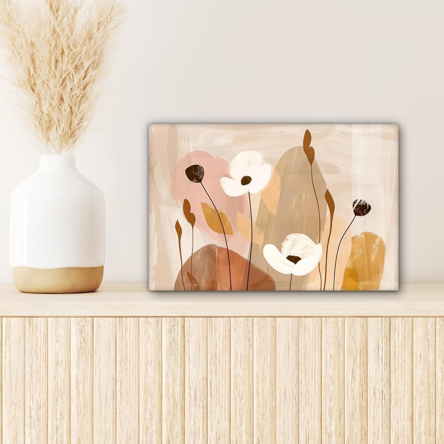Abstract Floral Canvas Wall Art 30x20cm Modern Beige Flower Print