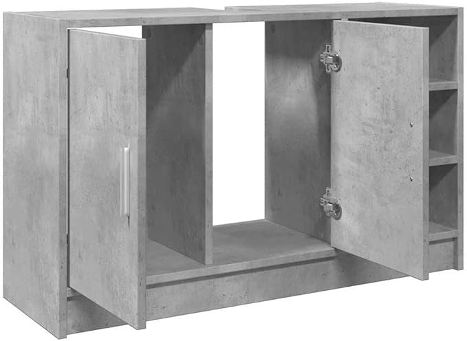 Concrete Grey Bathroom Sink Cabinet 90cm Modern Storage Unit with Shelves