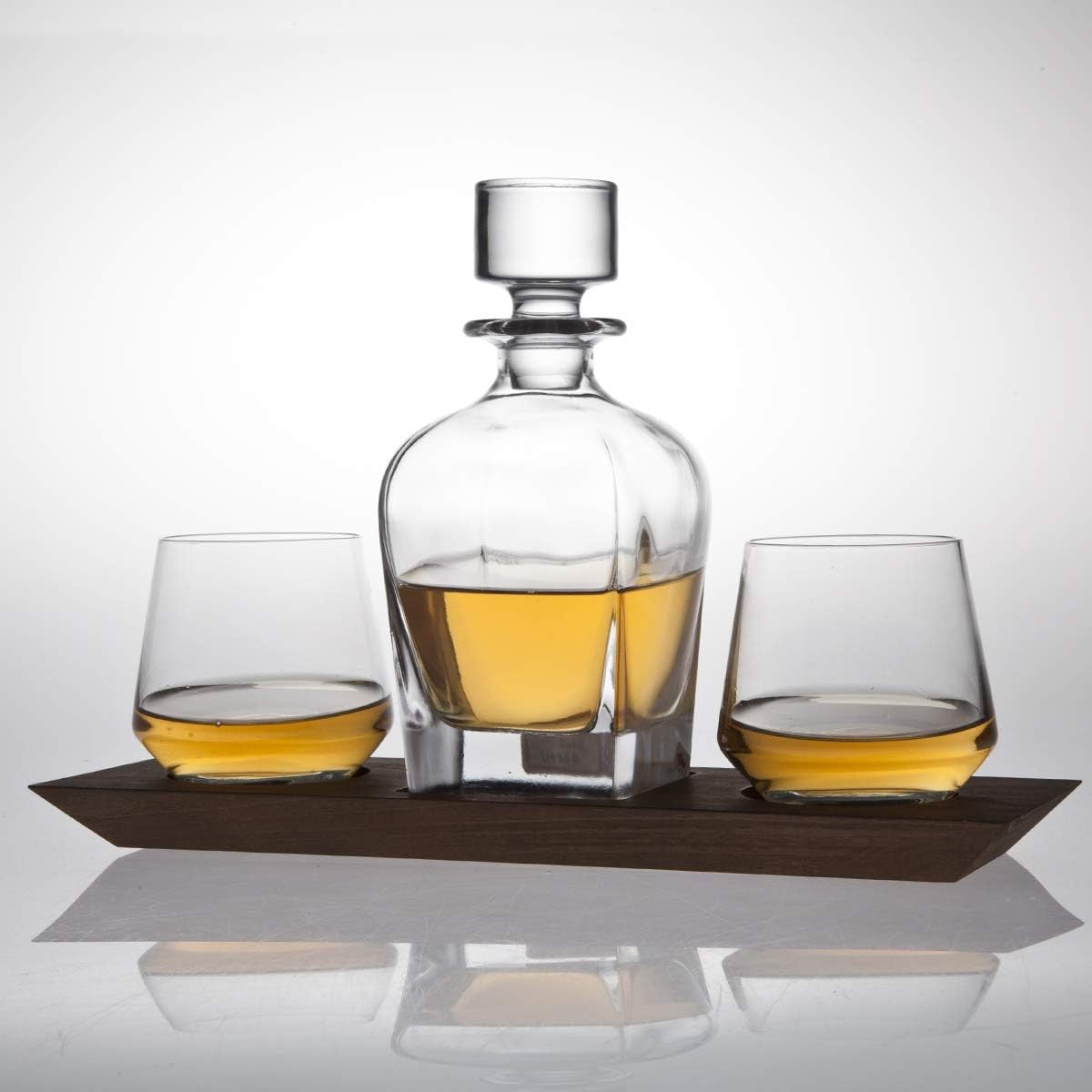 Whiskey Decanter & 2 Glasses Set with Wooden Tray | 750ml Elegant Bar Gift