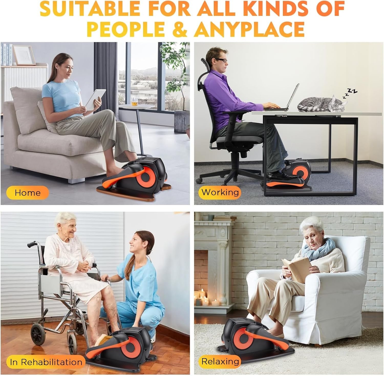 Under Desk Electric Elliptical Leg Exerciser Quiet 12 Speed Seated Pedal