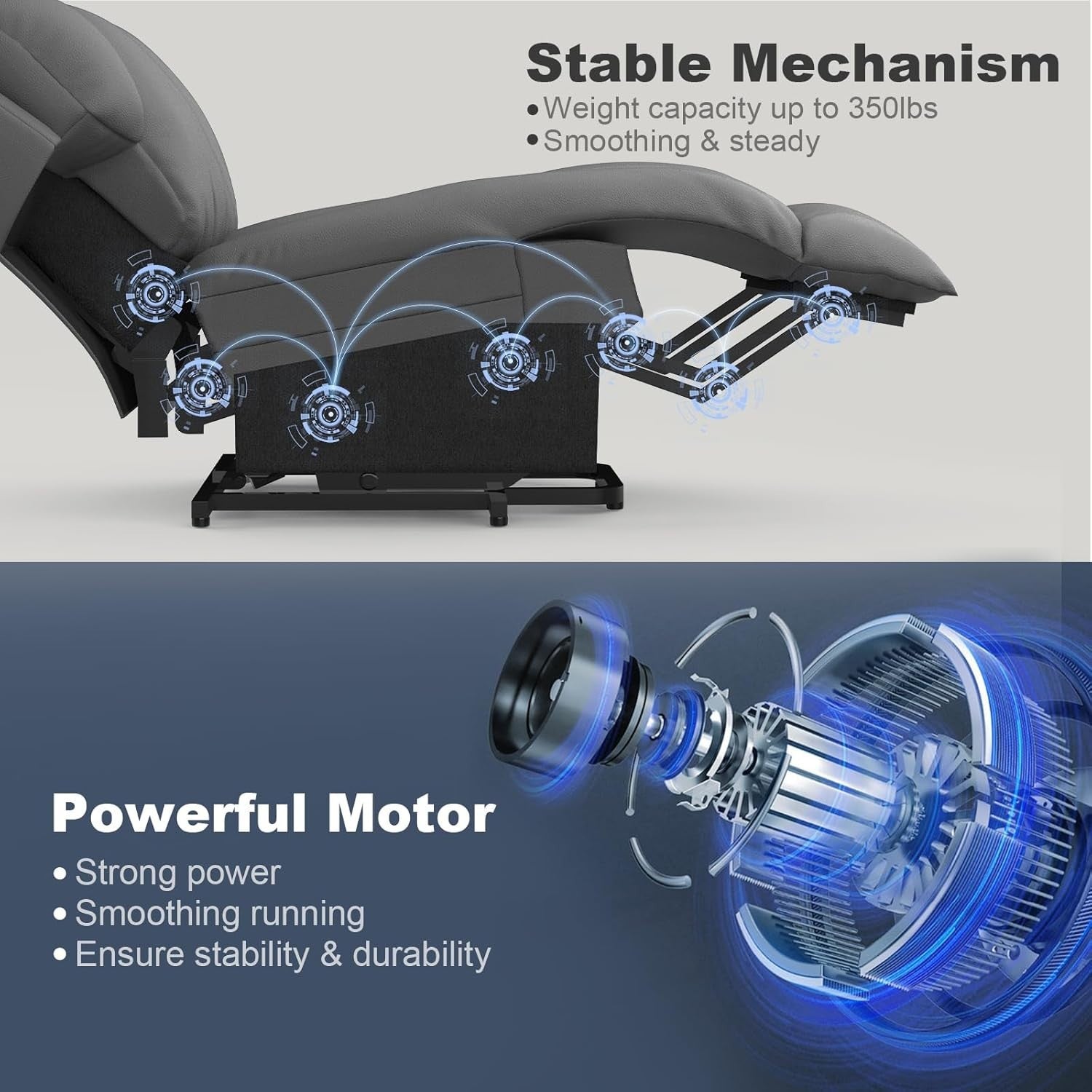 Power Lift Recliner Chair Oversized Massage Heat USB Type-C Footrest Grey