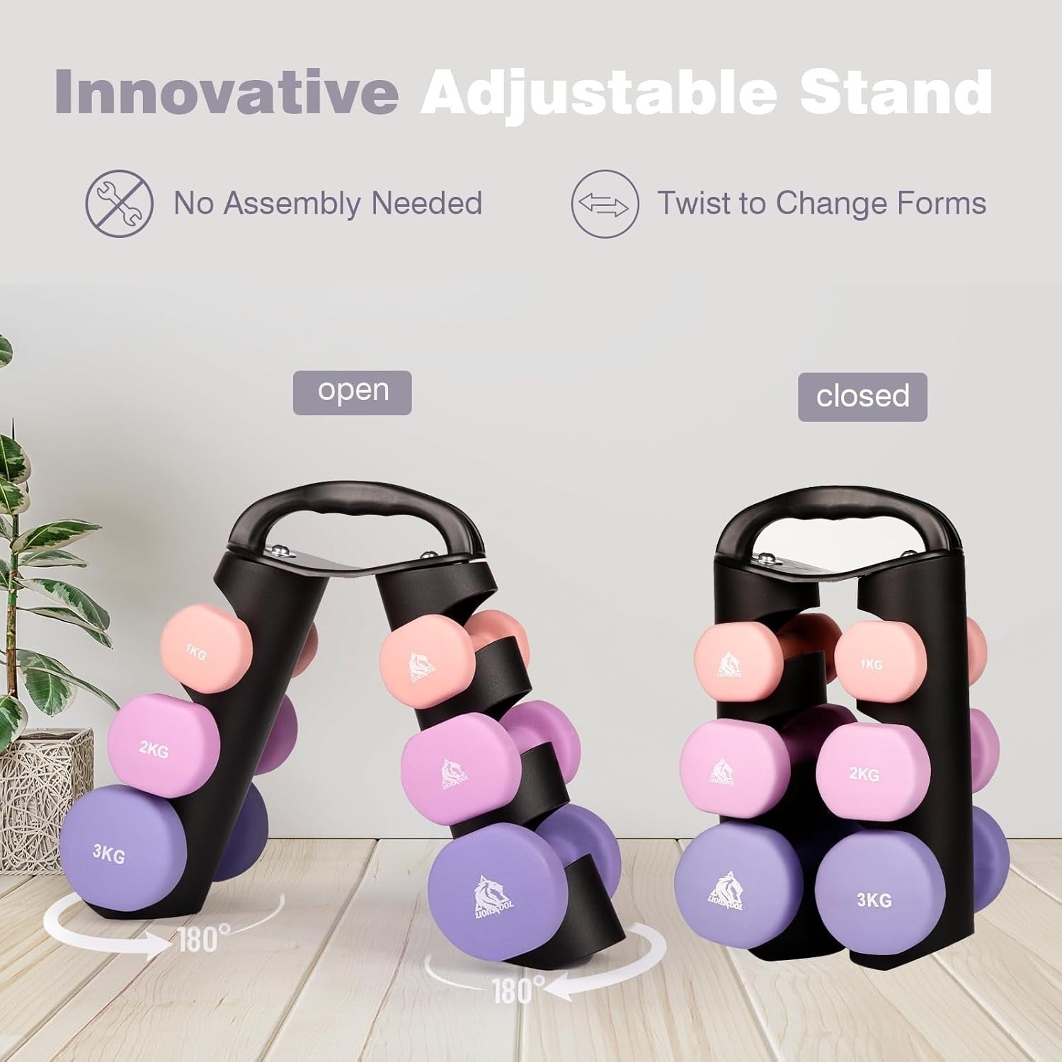 Portable Neoprene Dumbbell Set 1-3KG with Rack – Home Gym Fitness Workout