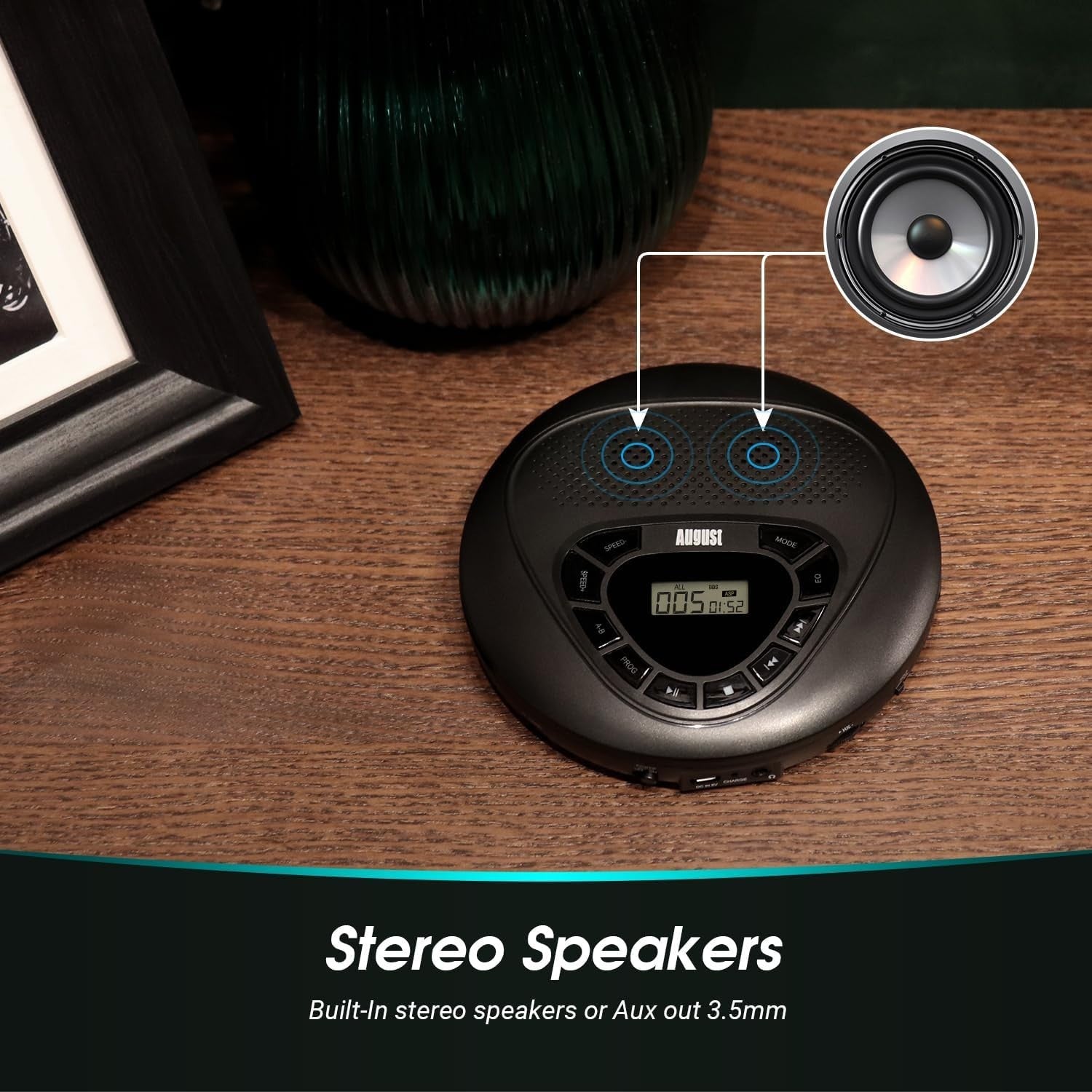 Portable CD Player Rechargeable Discman AUX Micro SD Anti Shock Black