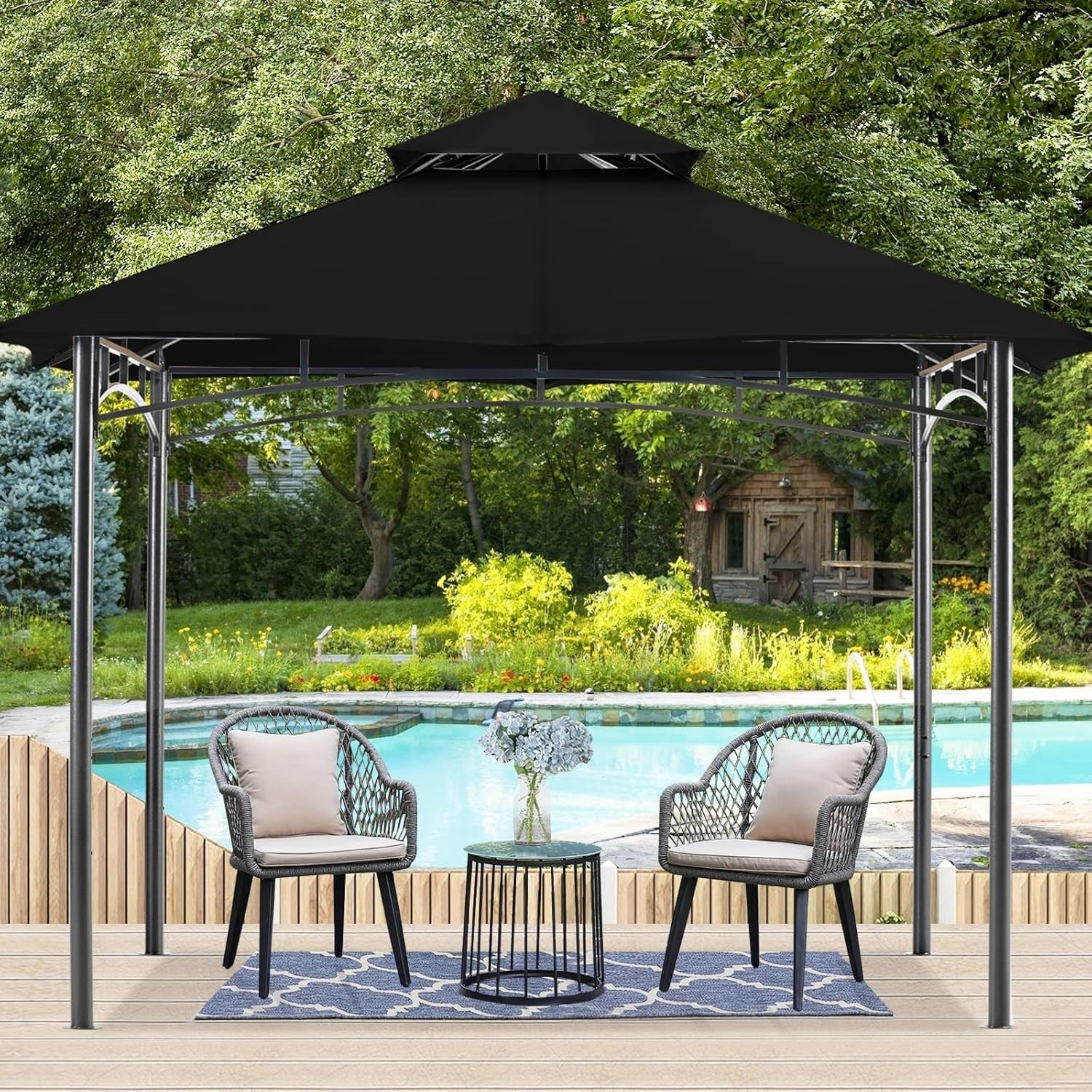 2.7x2.7M Black Outdoor Gazebo Waterproof Steel Frame Garden Party Tent