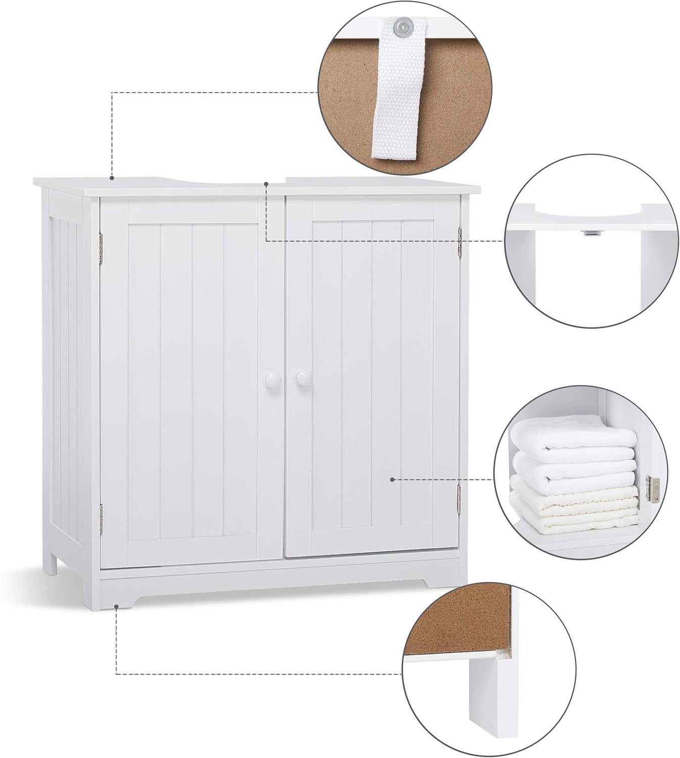 White Under Sink Bathroom Cabinet 60x30x60cm | Shaker Doors & Storage Shelf