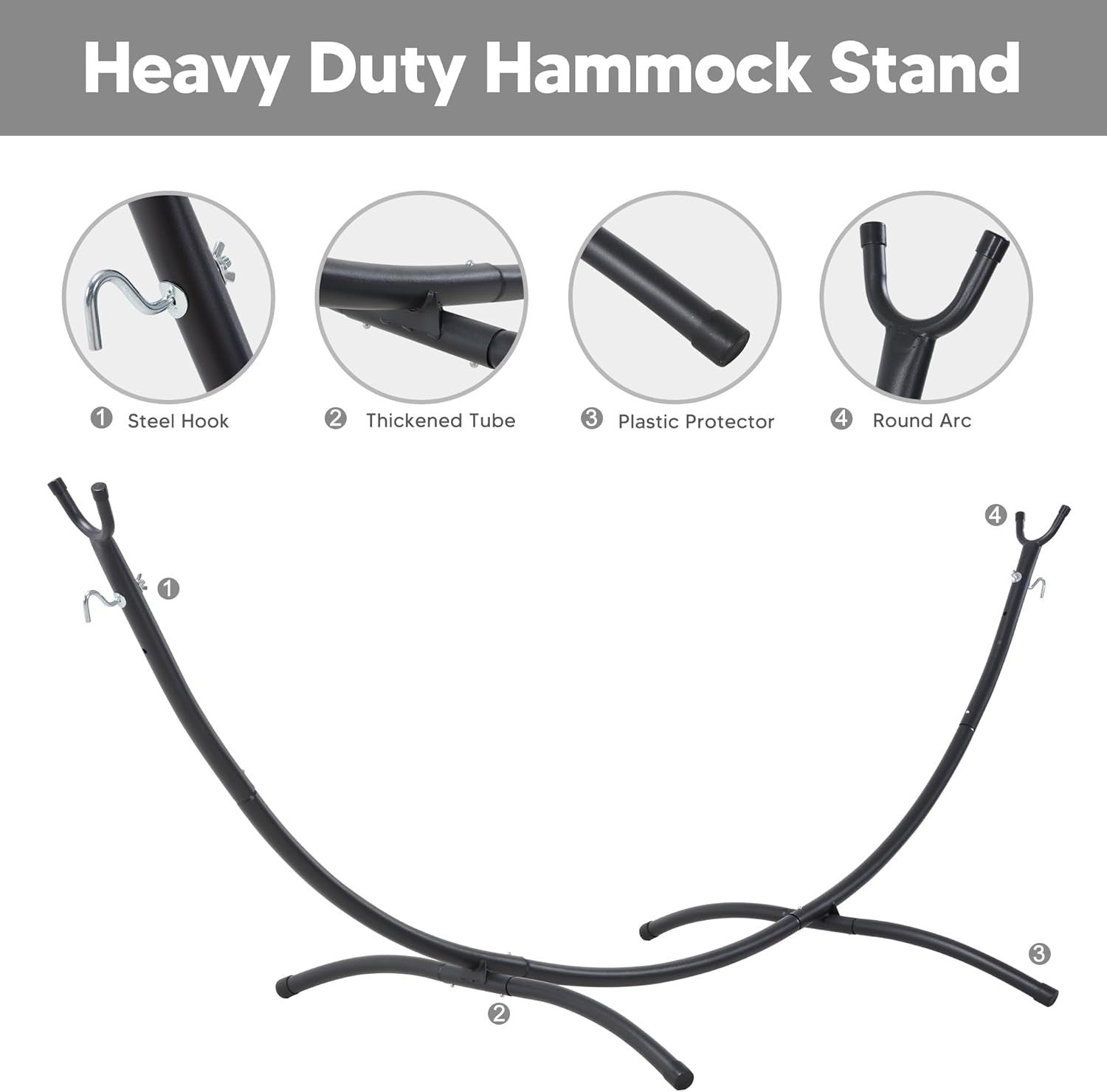 Dark Gray Hammock with Stand | 2-3 Person 475lb Capacity | Portable Outdoor Bed