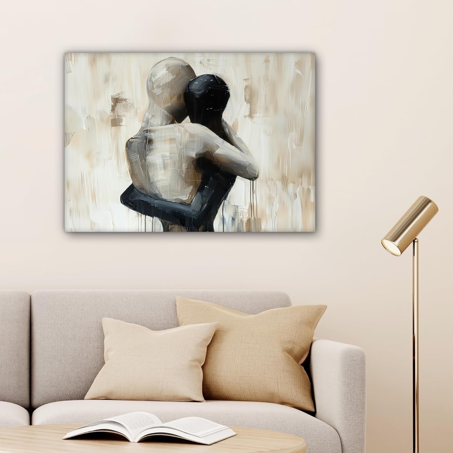 Abstract People Canvas Wall Art Modern Beige Couple 70x50cm Living Room Decor