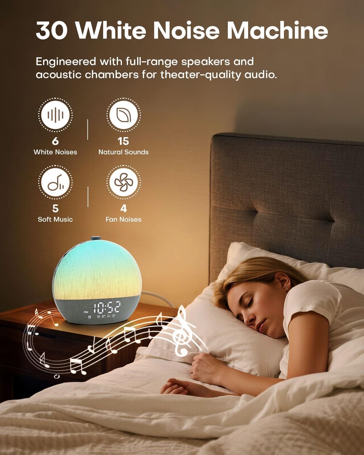 Sunrise Alarm Clock White Noise Wake Up Light RGB Night Lamp Heavy Sleepers