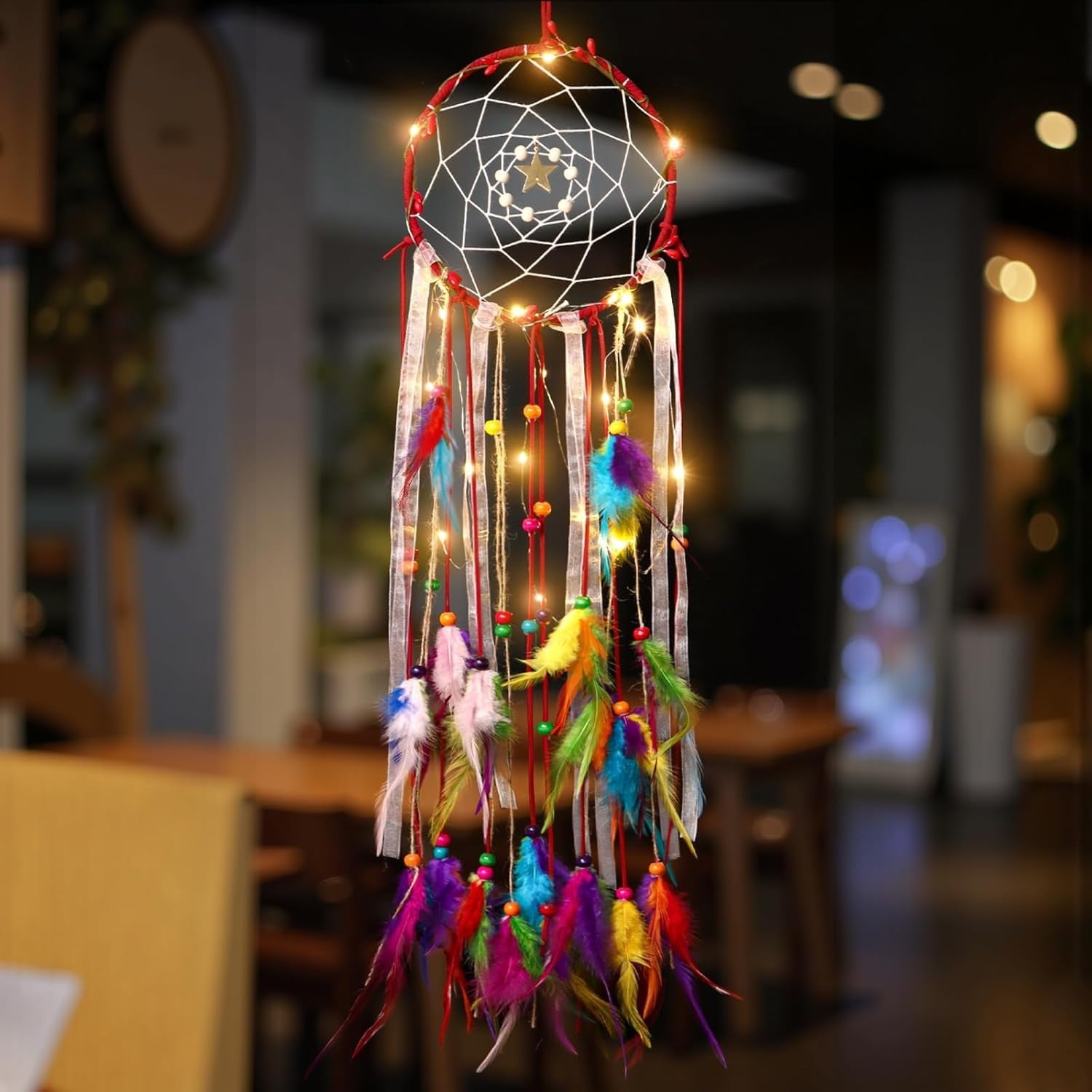 Colorful Boho Dreamcatcher with LED Fairy Lights Wall Decor