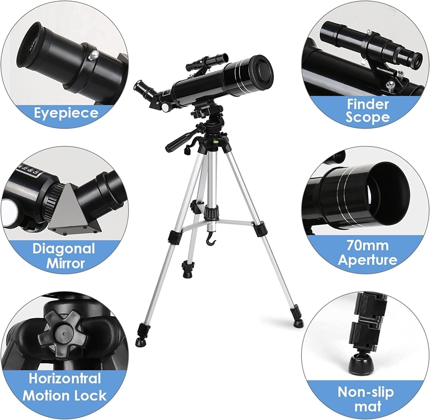 Portable 70mm Refractor Telescope 400mm Travel Scope for Moon & Stars