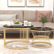 Round Coffee Table Set Nested Faux Marble Black Adjustable Height Living Room
