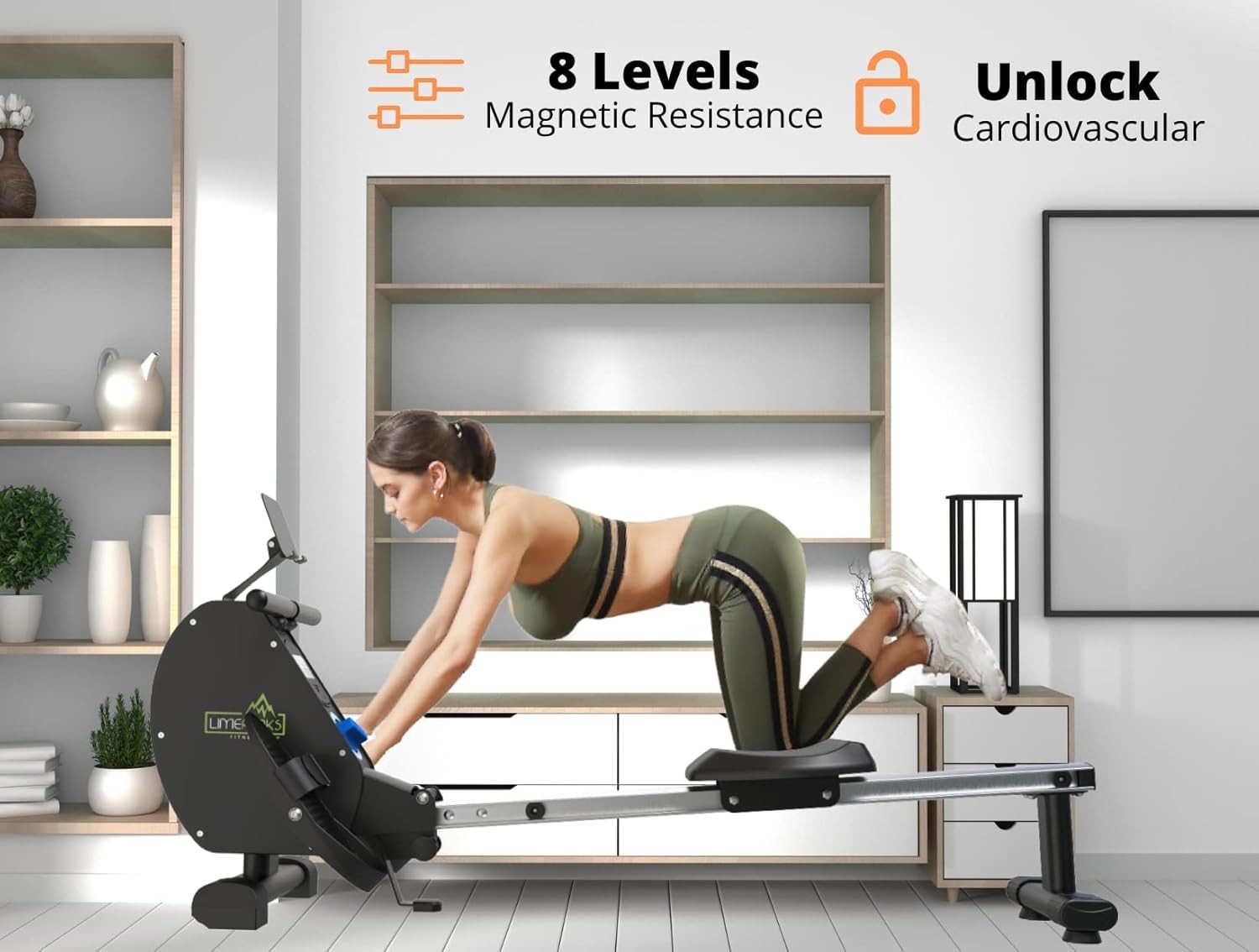 Foldable Magnetic Rowing Machine 8-Level Resistance Bluetooth LCD Home 110KG