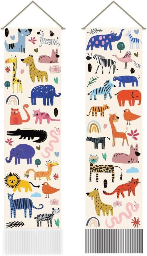 Boho Zoo Animal Tapestry 2pcs 45.7x13in Vertical Wall Hanging