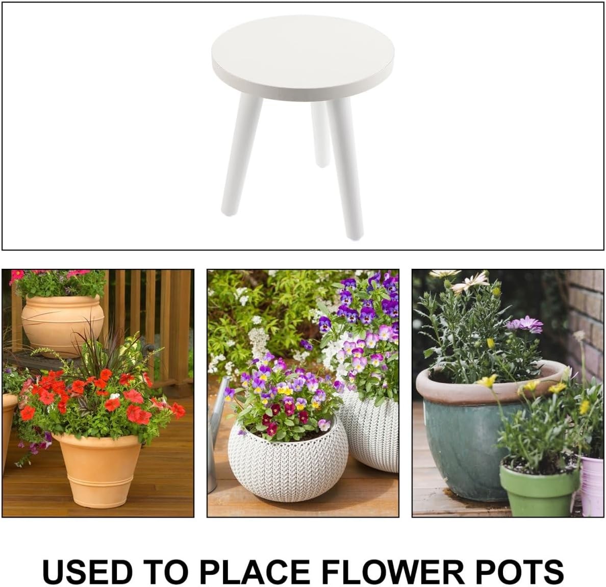 Small Round Wooden Plant Stand Minimalist White Flower Pot Holder Indoor Decor