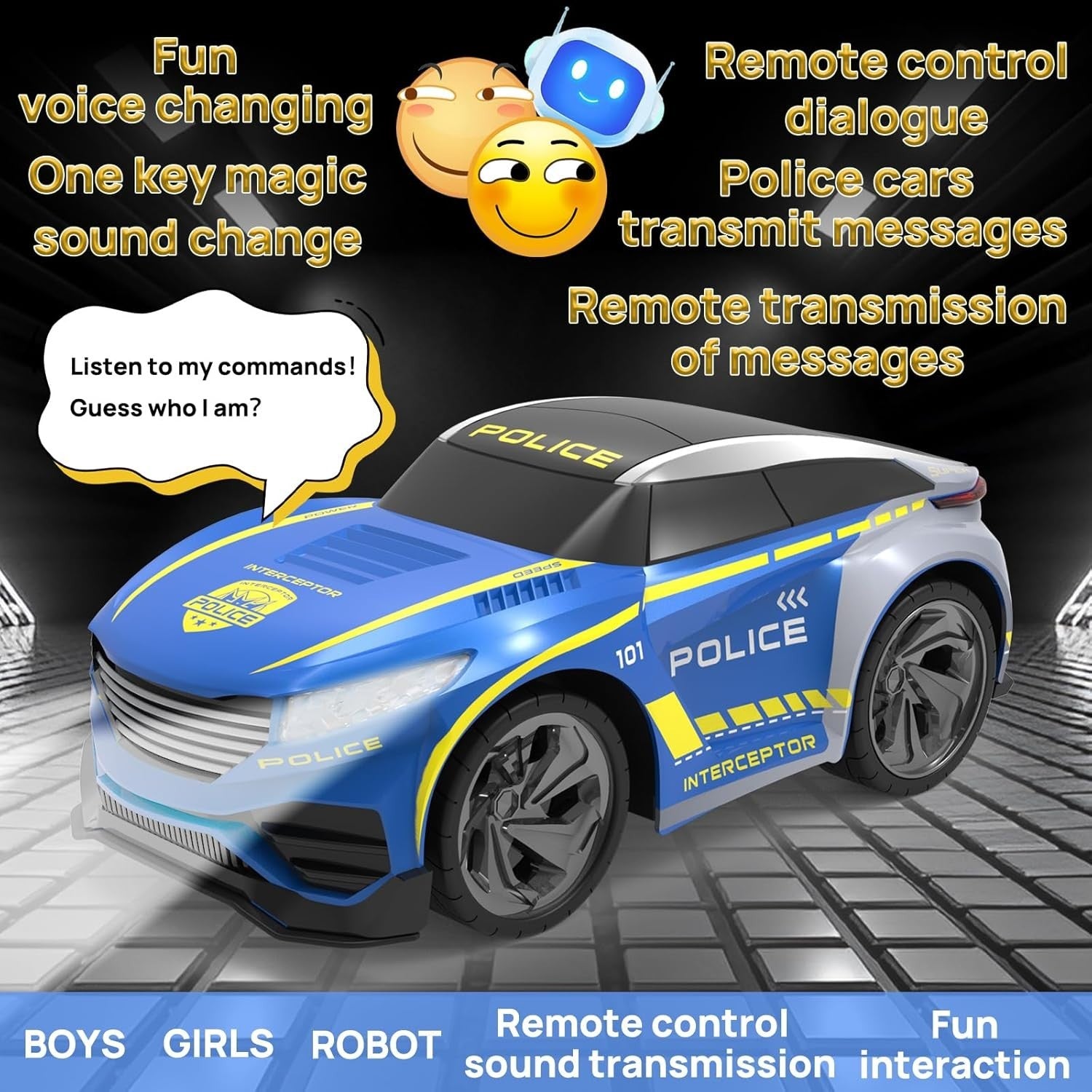 Kids RC Police Car Rechargeable Toy 2.4GHz w/ Voice Changer Lights & Siren