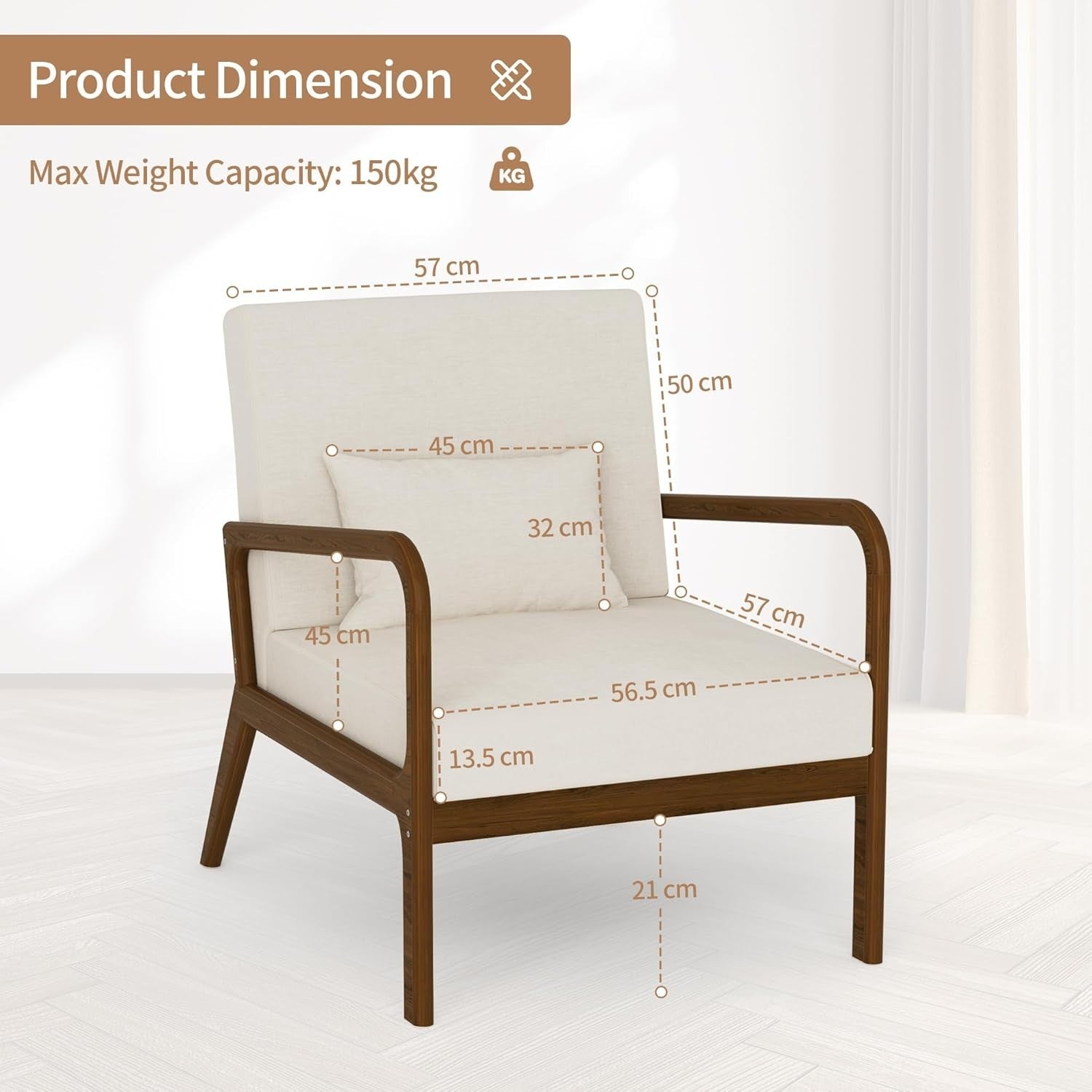 Wide Seat Accent Armchair with Lumbar Pillow, Retro Lounge Sofa Chair