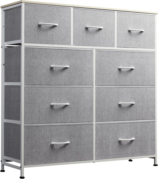 9 Drawer Fabric Chest Storage Cabinet with Wood Top Steel Frame Organizer
