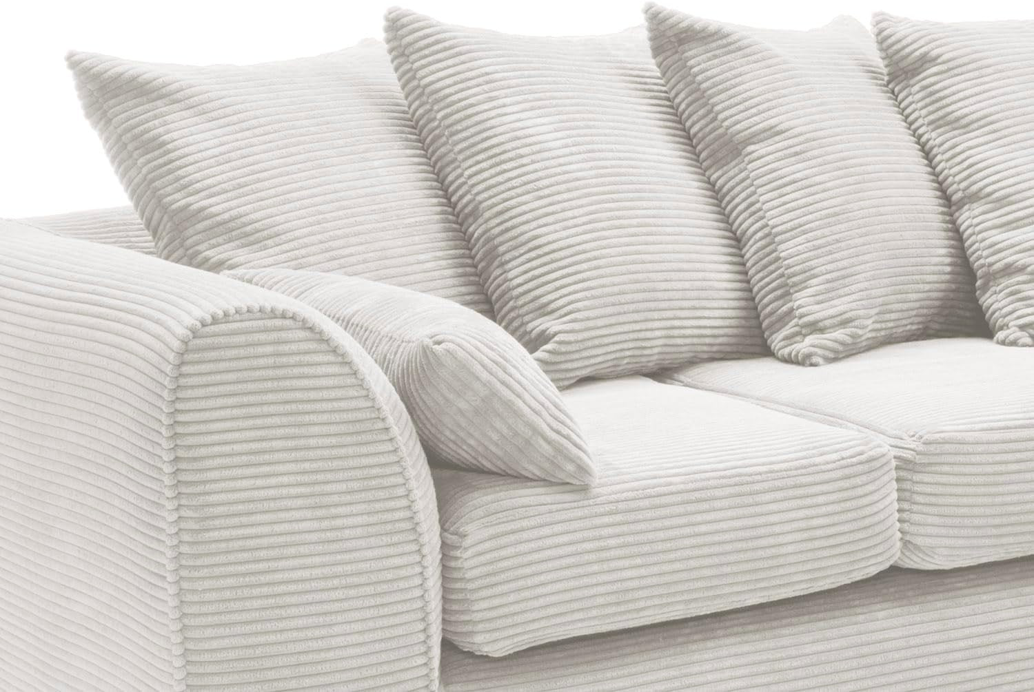 White Jumbo Cord Right Hand L Shaped Sofa | Deep Cushions | Durable Wood Frame