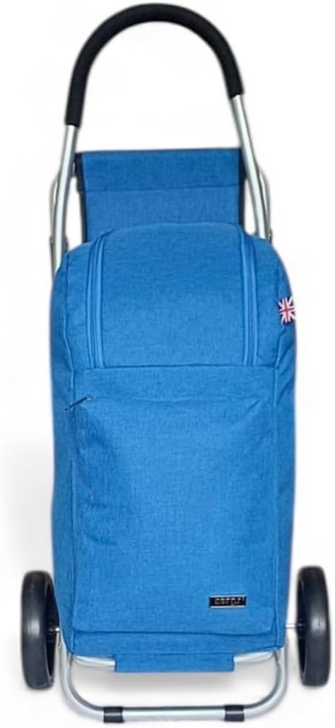 30L Aluminium Shopping Trolley with Seat Blue Foldable Grocery Cart