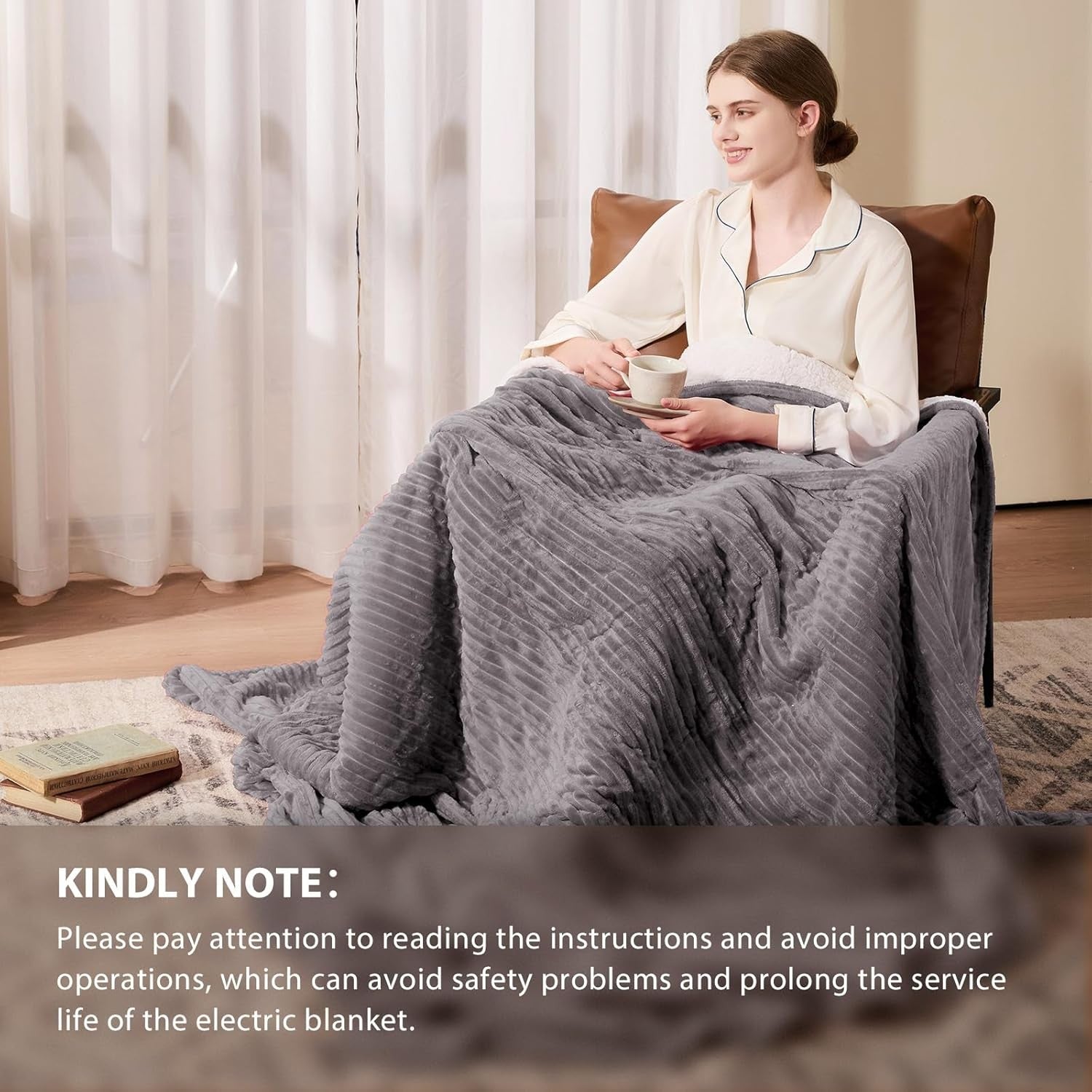 King Size Electric Heated Blanket 10 Heat Auto Off Dual Control Sherpa 101x90