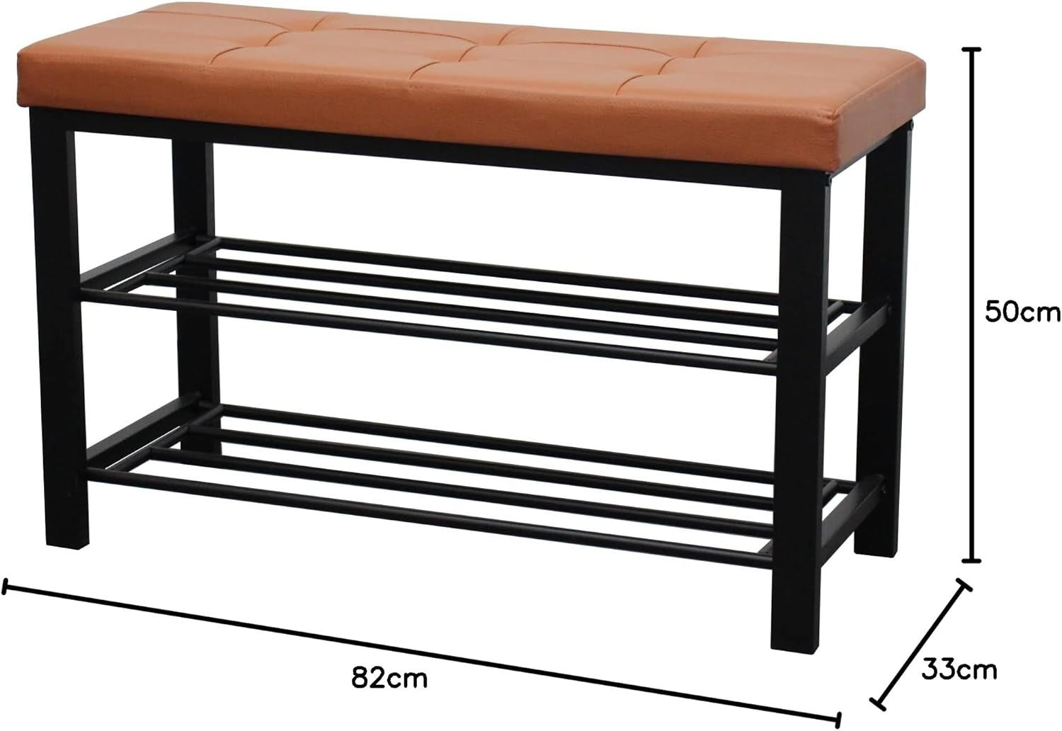 3 Tier Shoe Rack Bench with Walnut Leather Tufted Seat Storage Organiser