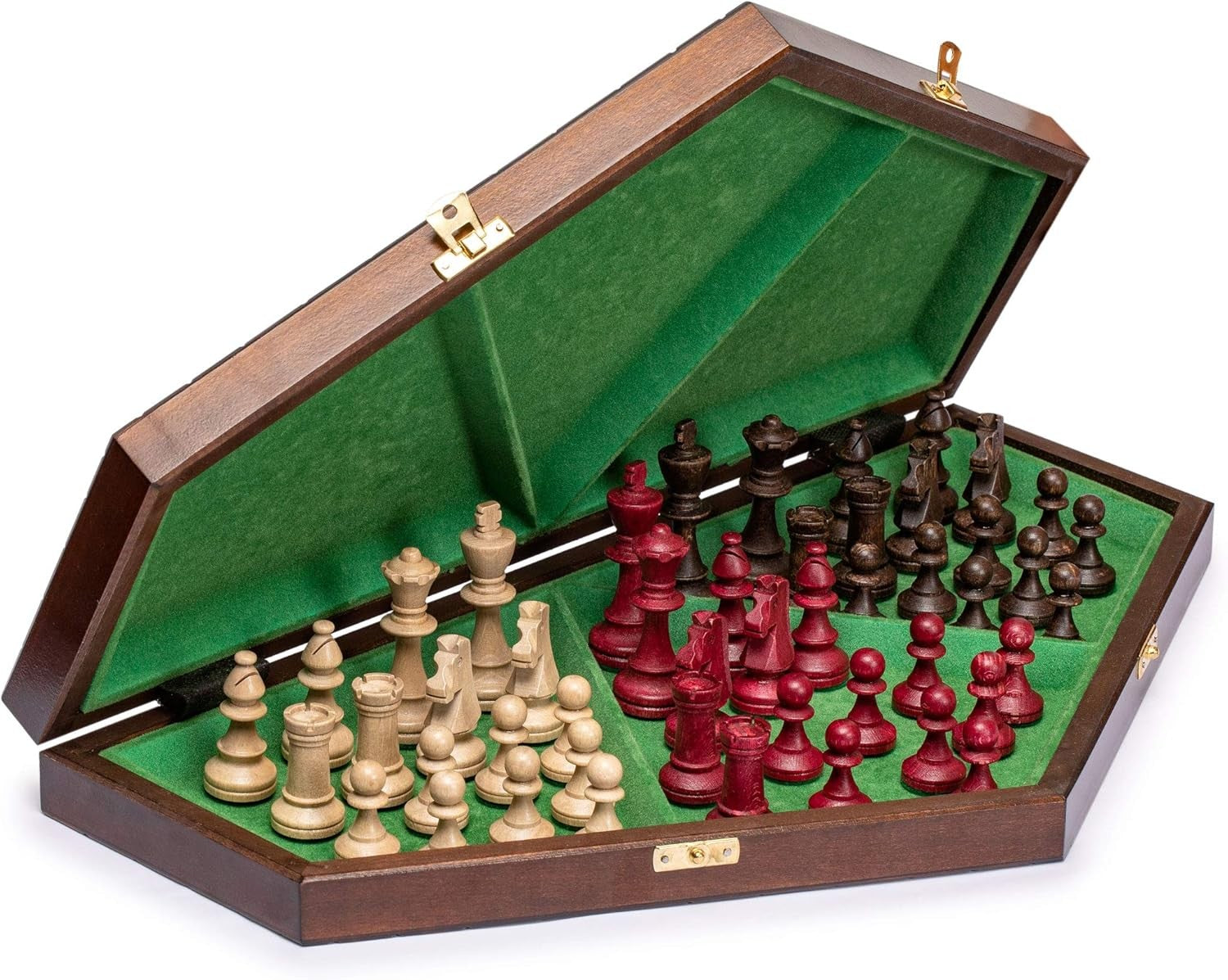 Three Player Chess Set 54cm • Wooden Foldable Board • Handcrafted Pieces