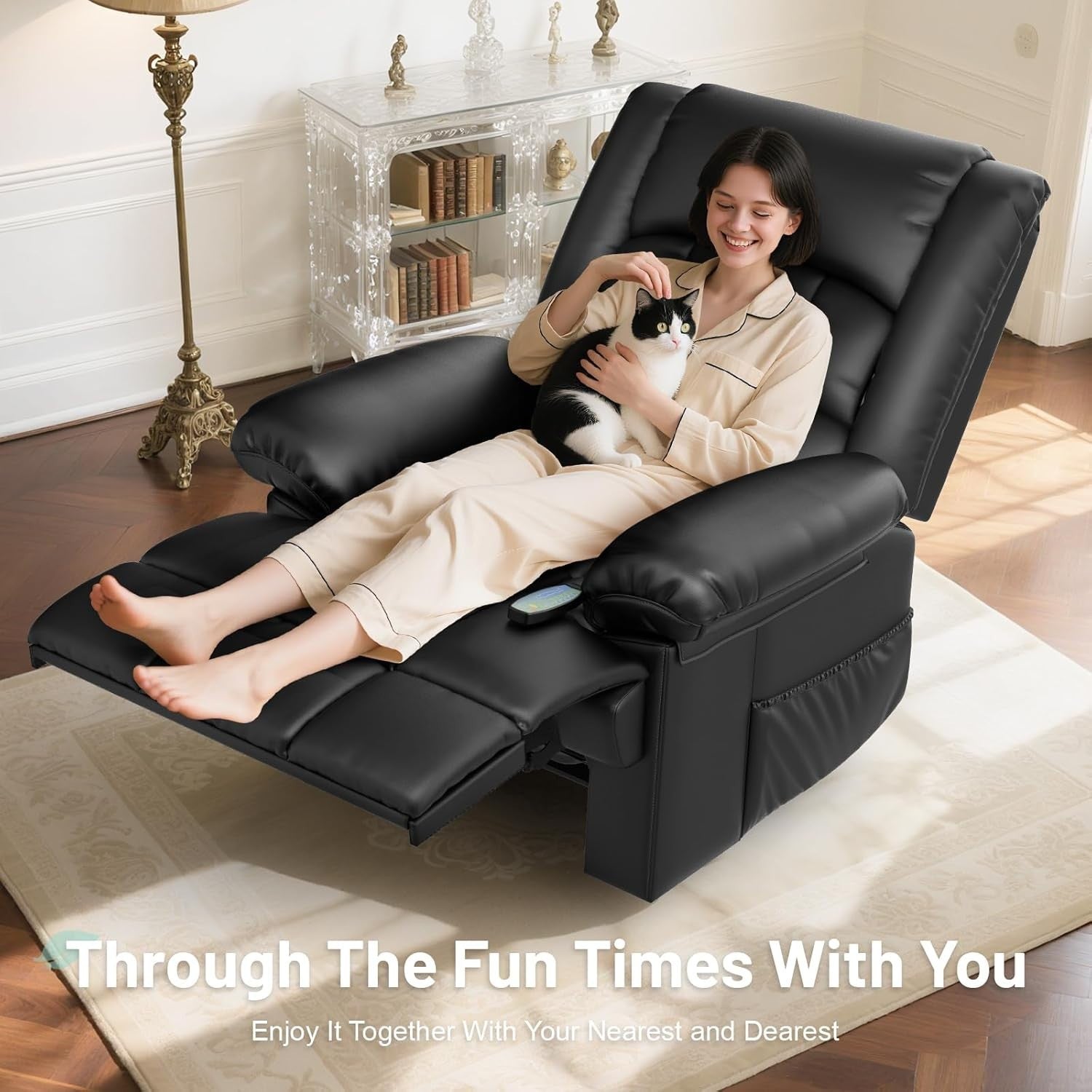 Recliner Armchair Massage Heat Padded Sofa Chair Adjustable Backrest Legrest
