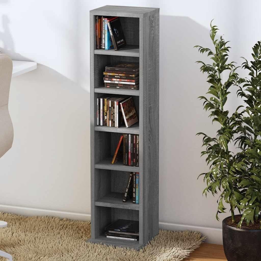CD Storage Cabinet Media Shelf Bookcase Display Rack Grey Sonoma 88cm