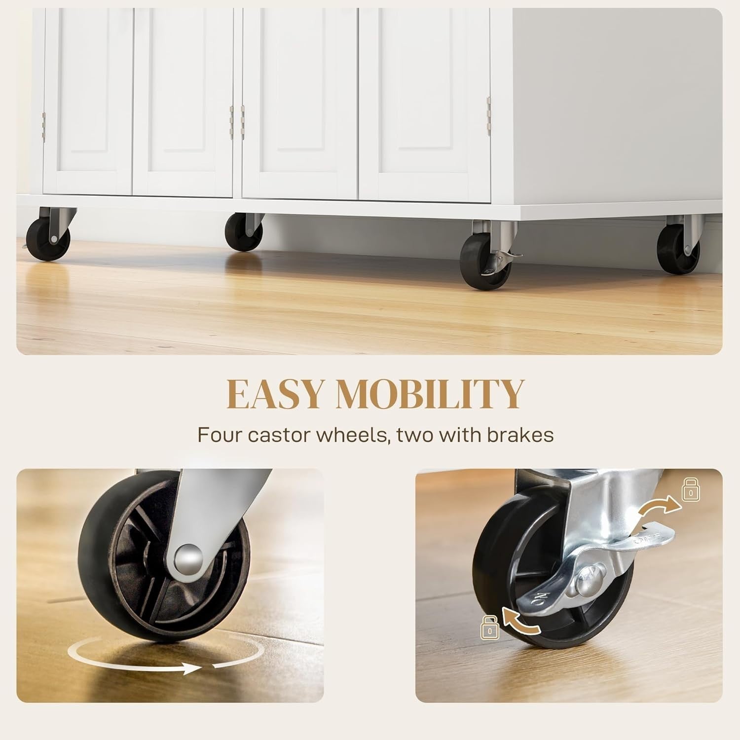 Rolling Kitchen Island Trolley with Drawers, Shelves & Rubber Wood Top 111x44cm