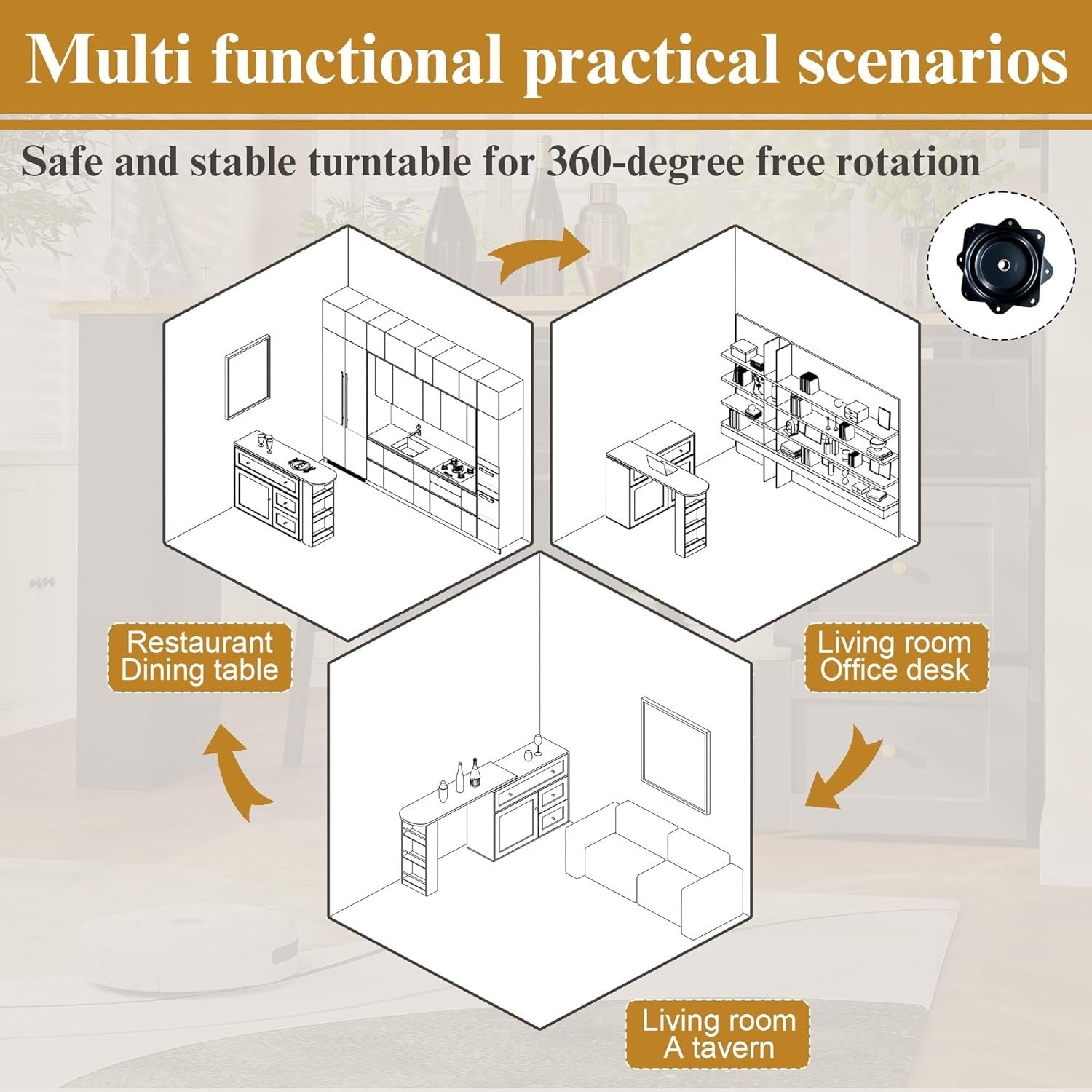 360° Rotating Kitchen Island Bar Table w/ Drawers & Storage – 204cm Black