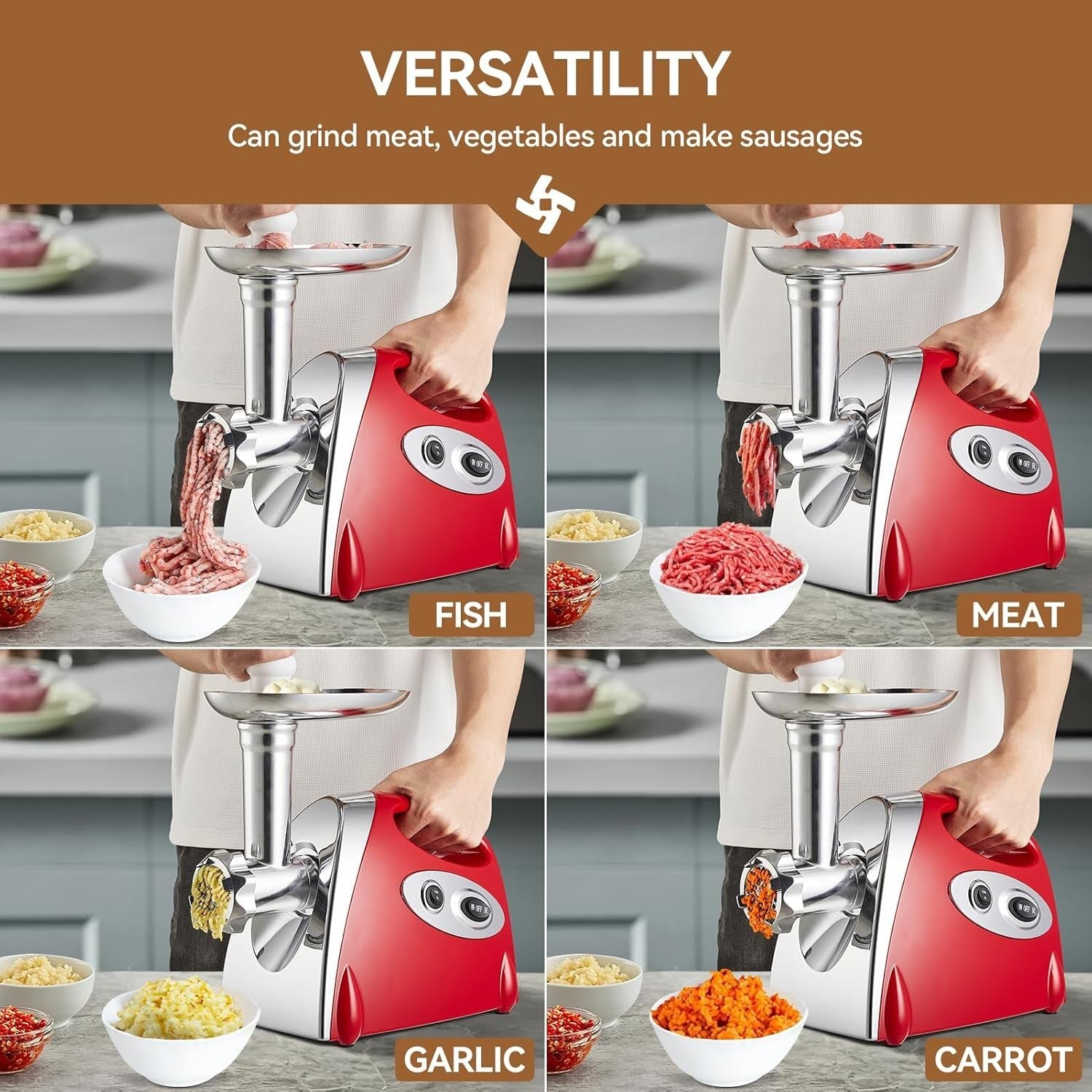 2800W Electric Meat Grinder Meat Mincer Sausage Maker 3 Steel Plates Red