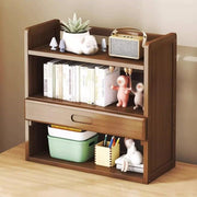 Bamboo Desktop Bookshelf Organizer w/ Drawer | 3-Shelf Desk Hutch 50cm