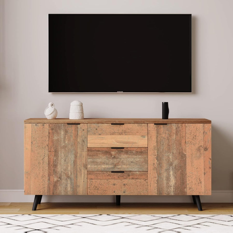 Rustic Sideboard Cabinet 2 Door 3 Drawer TV Unit Storage Adjustable Shelf