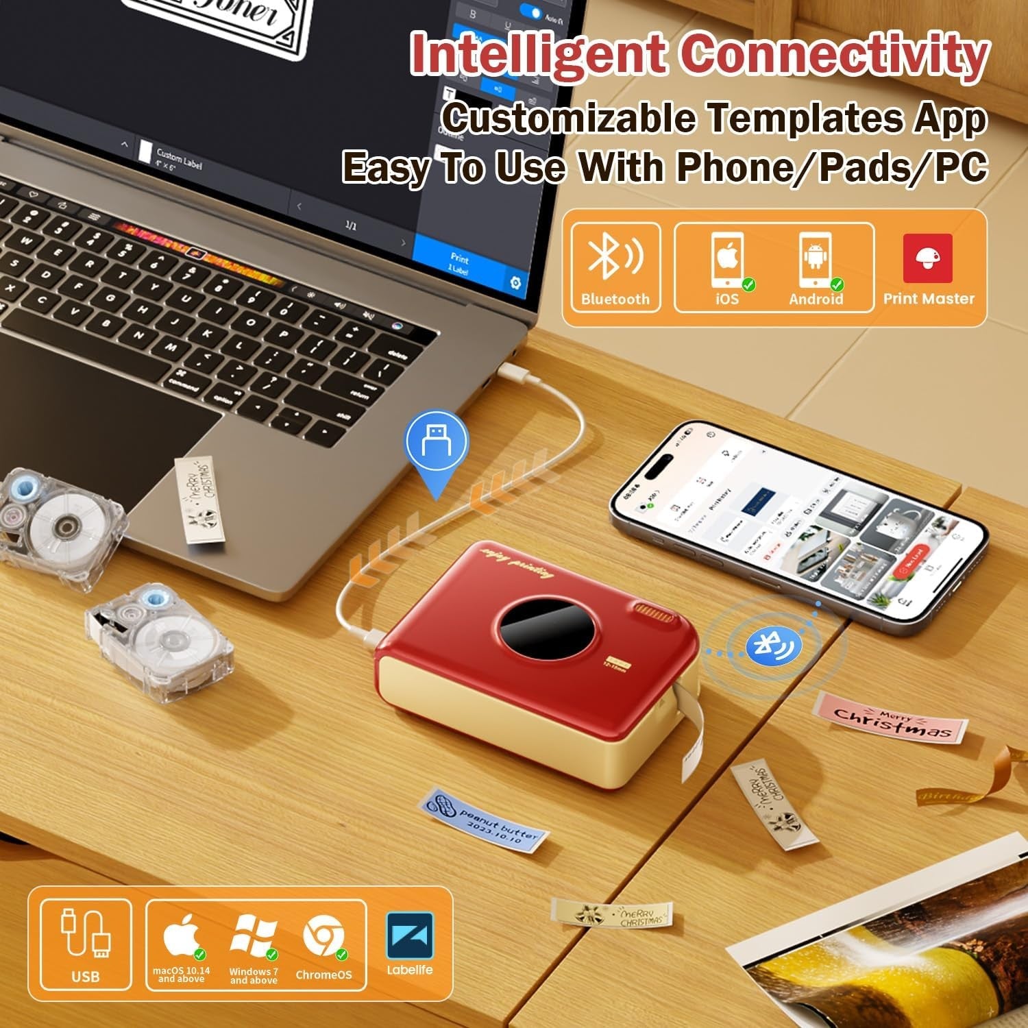 Mini Bluetooth Label Printer Portable Thermal Sticker Maker for Home Office