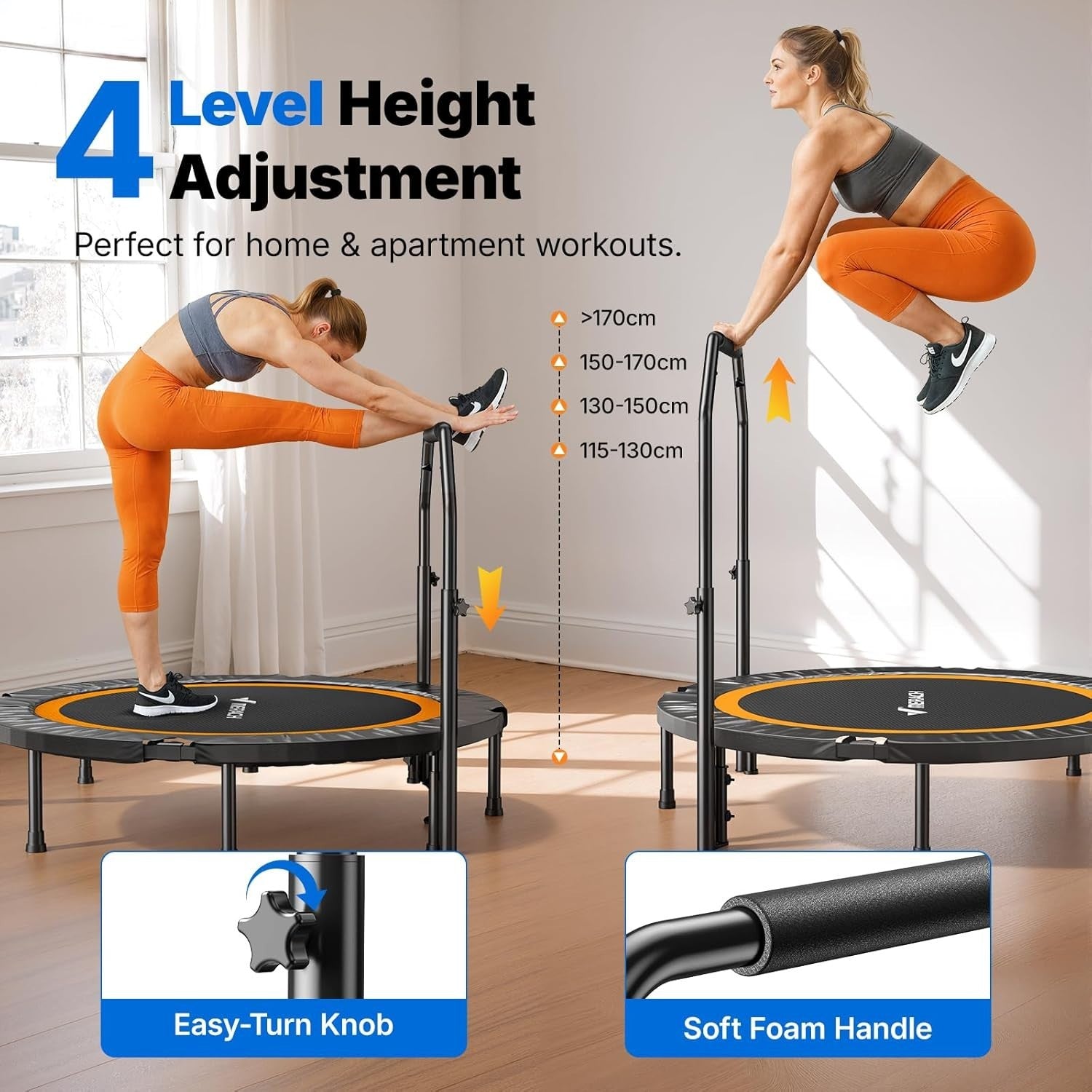 48” Foldable Fitness Rebounder Trampoline Quiet Indoor Exercise 330lb